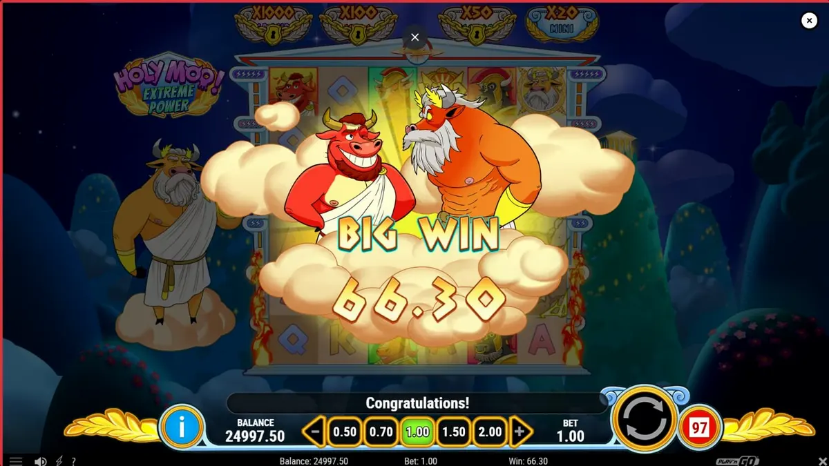 Karakter Zeus sapi dalam slot Holy Moo! Extreme Power