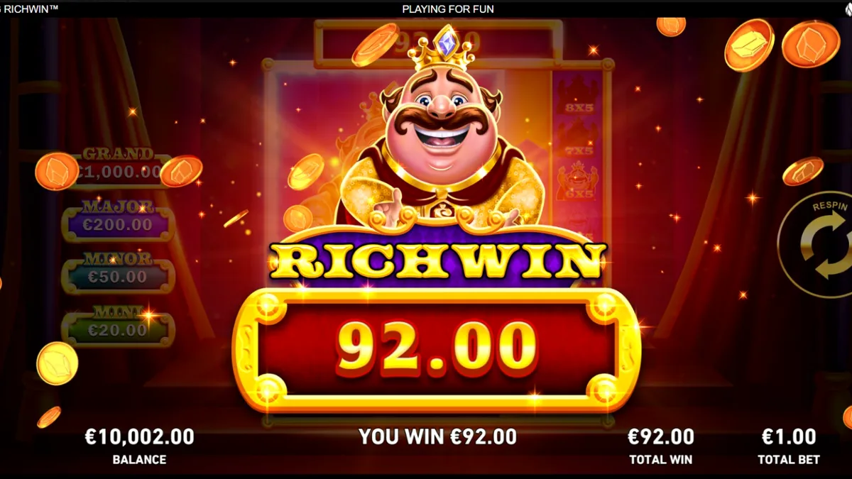 Tampilan visual slot King Richwin dengan tema kastil kerajaan dan simbol-simbol permata yang berkilau.